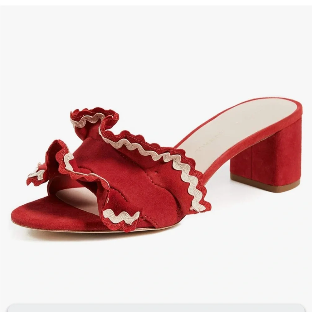 Loeffler Randall Red Ruffle Slide Sandals - Picture 5 of 10